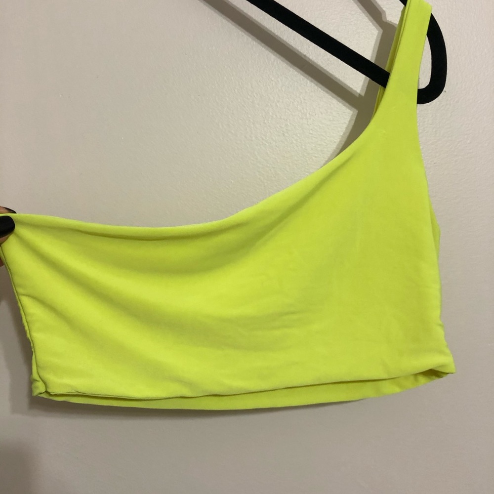 Neon green one shoulder cropped top